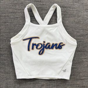 Varsity White Crop Top with Blue and Gold Accents